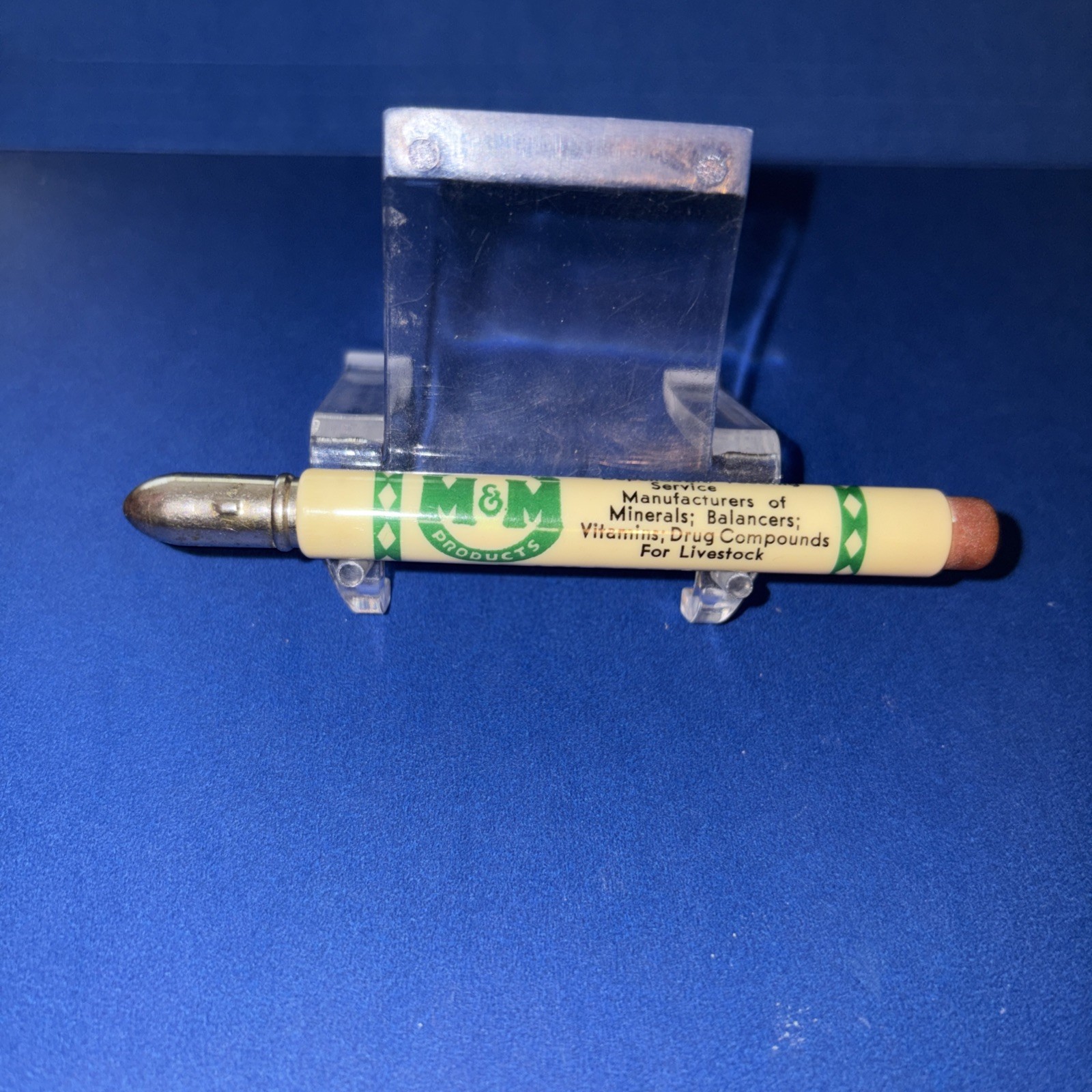 Vtg M & M Livestock Products Bullet Pencil Ray Porter – Nichols, Iowa Vtg Ph #