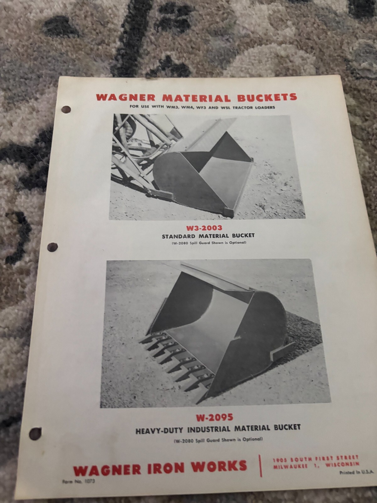 Wagner Iron Works W3-2003 Material Bucket W3-2095 Industrial Brochure FCCA25