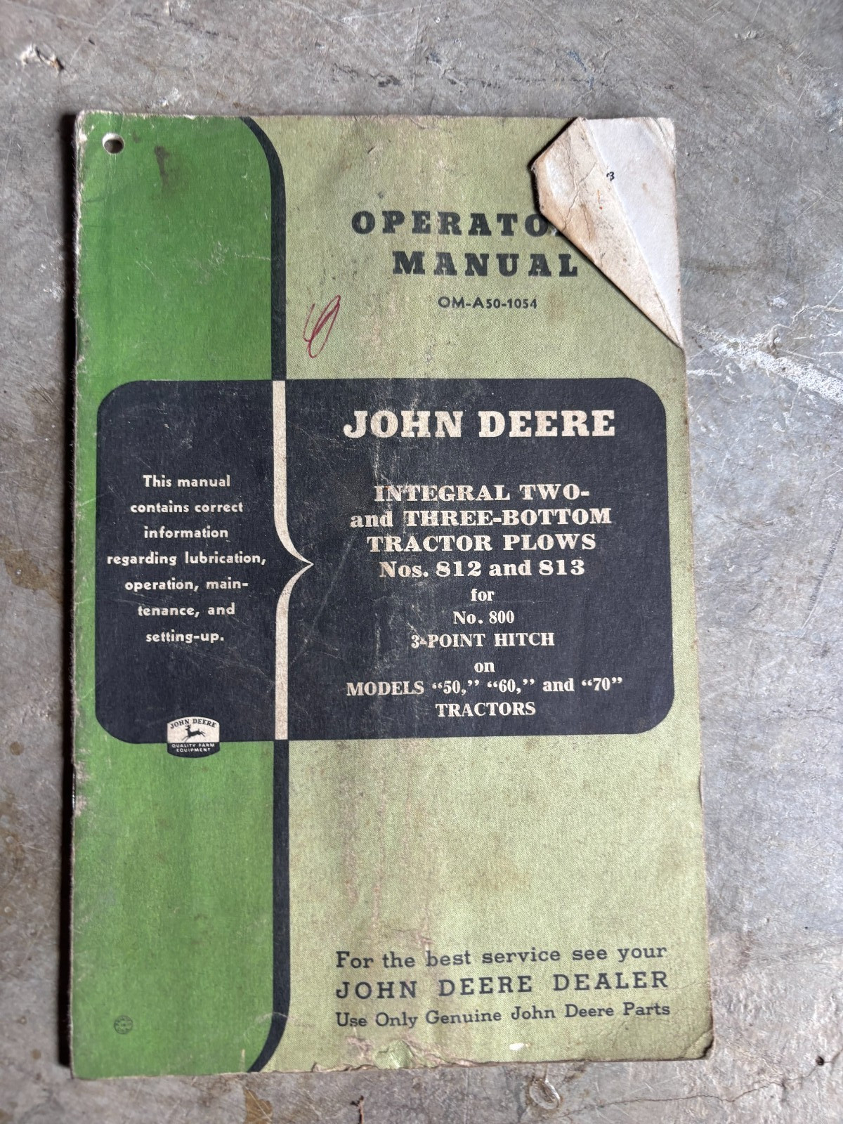 John Deere 812 813 Tractor Plow Parts Book Manual AMIL26