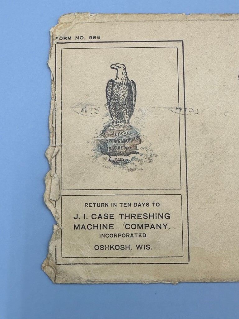 1913 JI CASE THRESHING Machine OSHKOSH WI Postal Cover Letter FARM ADVERTISING
