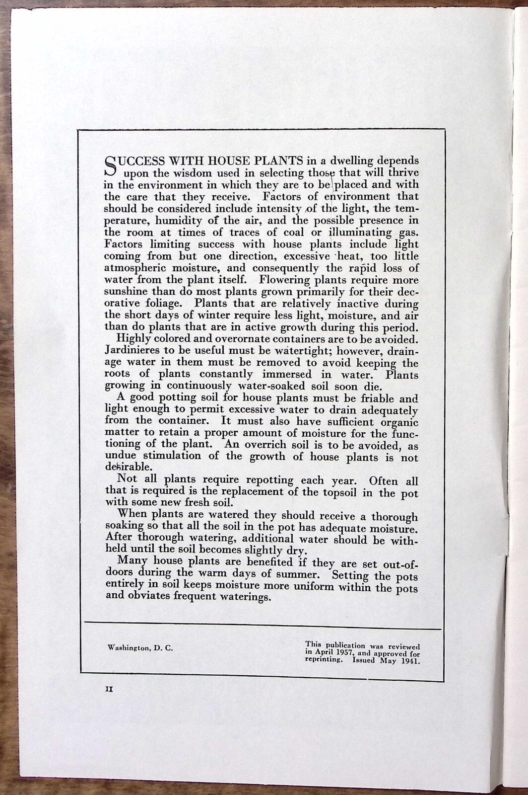 1957 HOUSE PLANTS U.S. DEPARTMENT OF AGRICULTURE FARMERS&rsquo; BULLETIN EXC Z5449