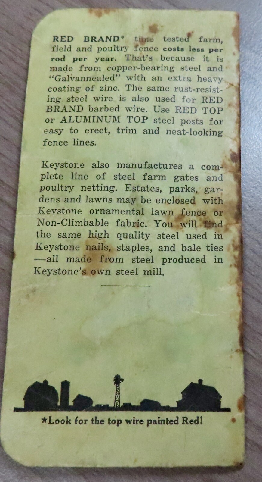 RED BRAND FENCE Memo Book Keystone Steel Peoria Wisconsin