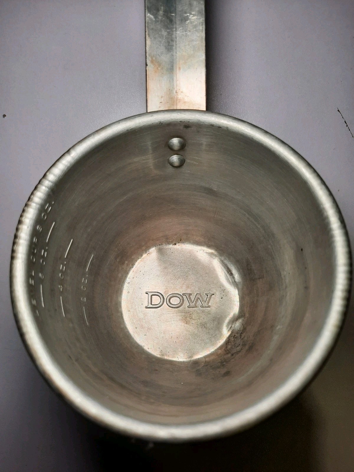 Vtg Dow Chemical Metal Measuring Dip Ladle Long Handle Aluminum Fertilizer 8 Oz