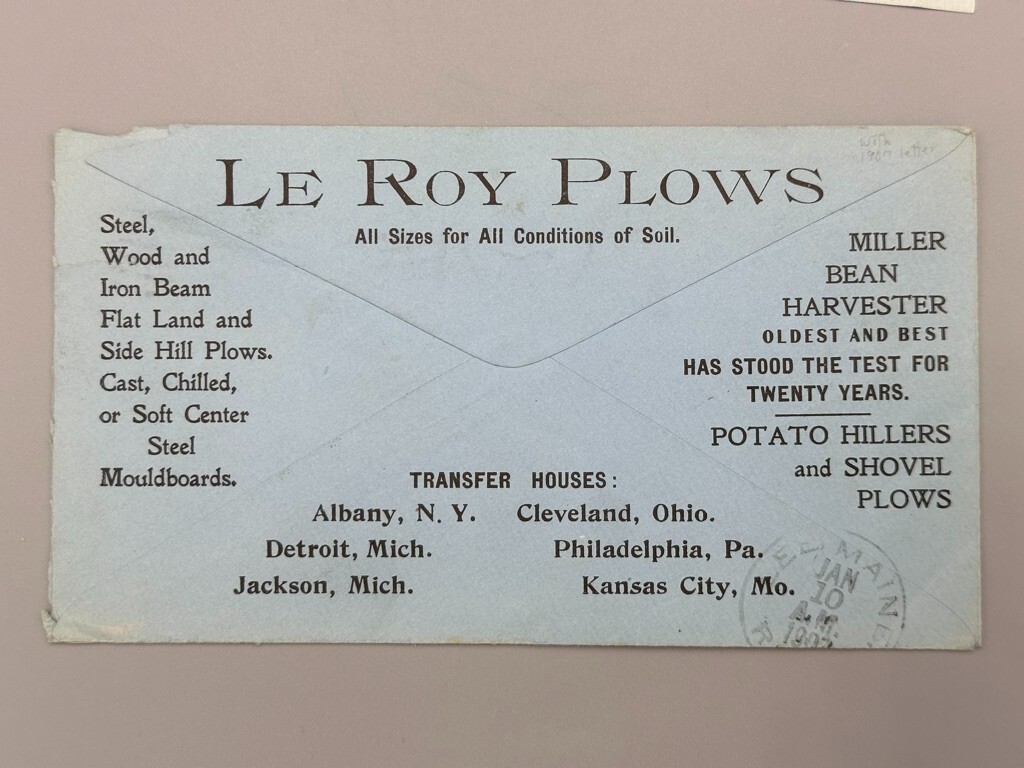 1907 LE ROY PLOW New York FARM Postal Cover Agricultural Antique ADVERTISING