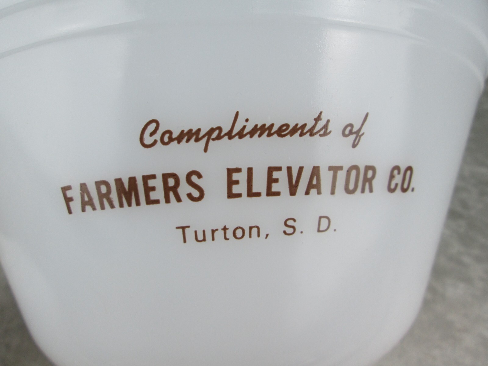 Federal Milk Glass Mixing Bowl Farmers Elevator Co. Turton S.D. South Dakota