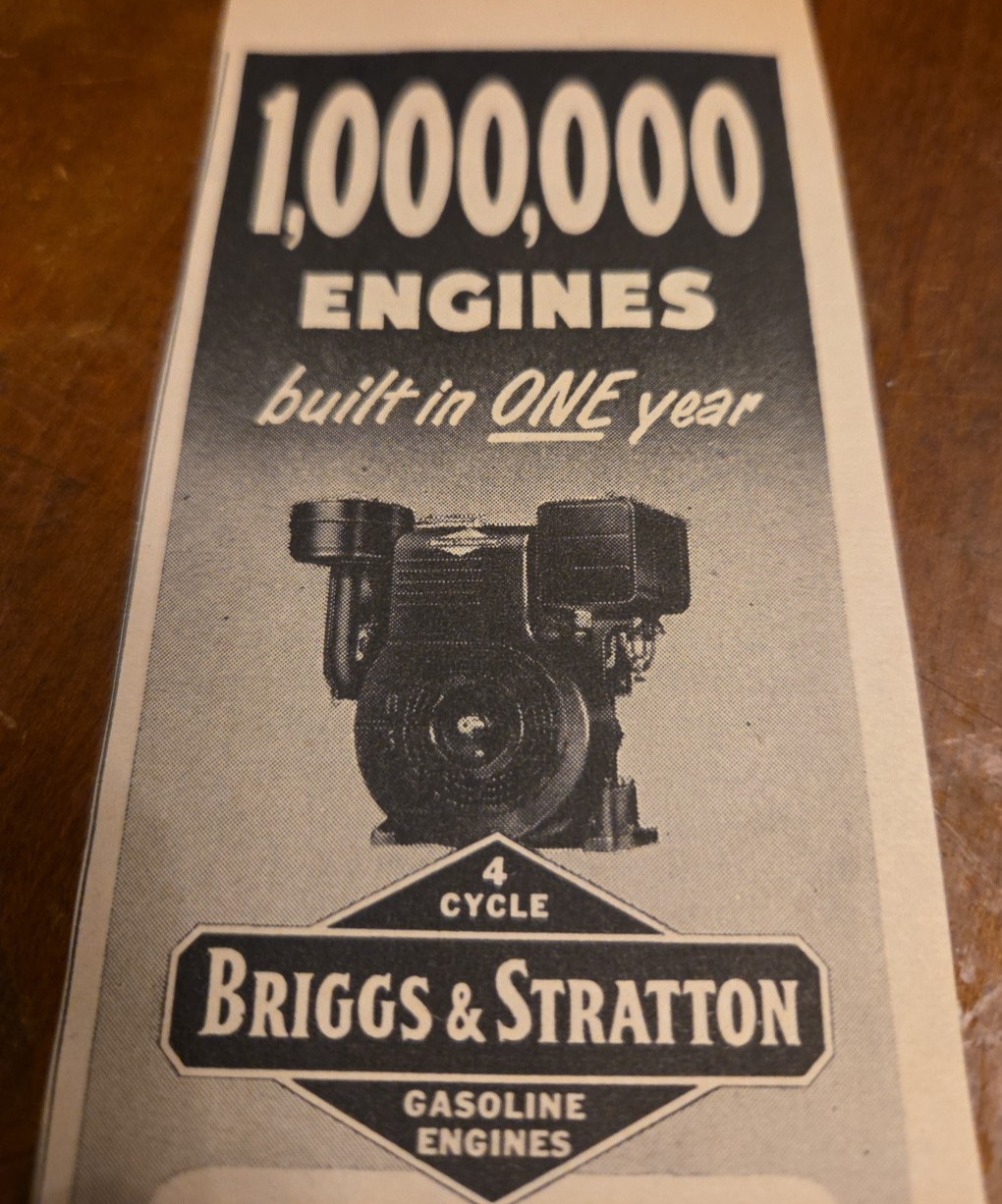 1953 Print Ad Briggs & Stratton 4 Cycle Gasoline Engine 1.000.00 Built 1 Year