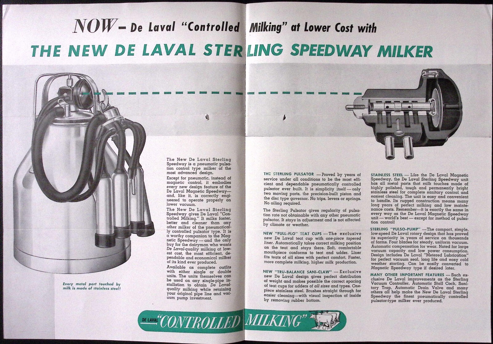 1952 New Sterling Speedway Milker De Laval Separator Company Brochure