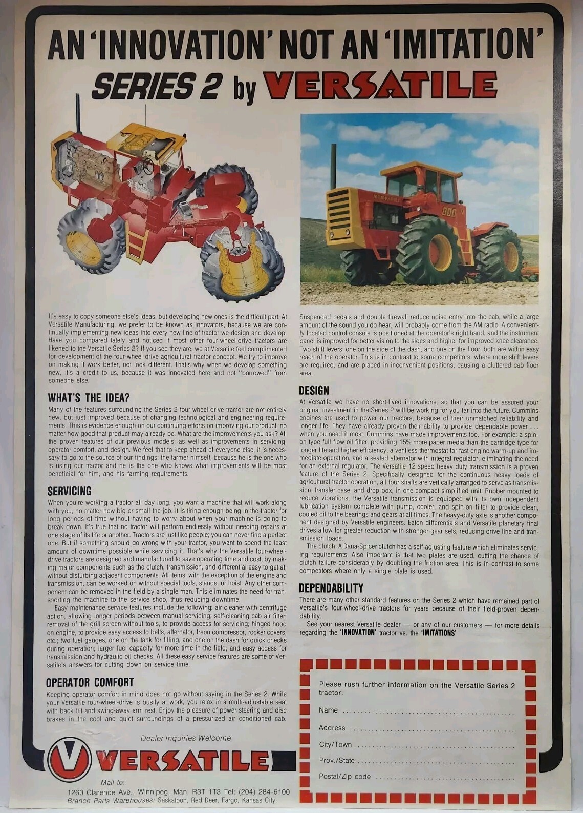1976 Versatile Series 2 Tractor Farm Farming Original Print Ad Winnipeg Canada