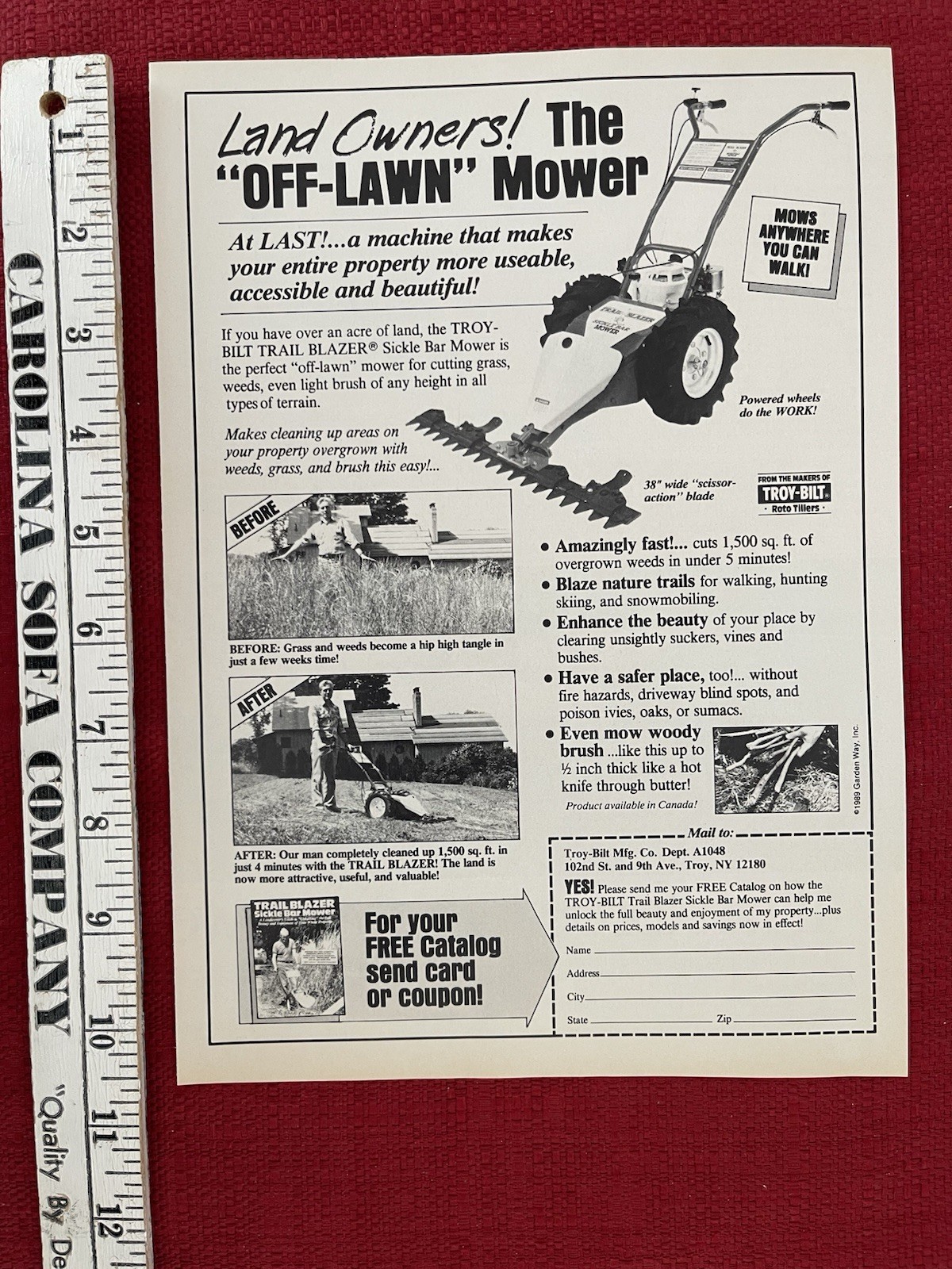 Vintage 1989 Print Ad Troy Bilt Trail Blazer Sickle Bar Mower Advertisement