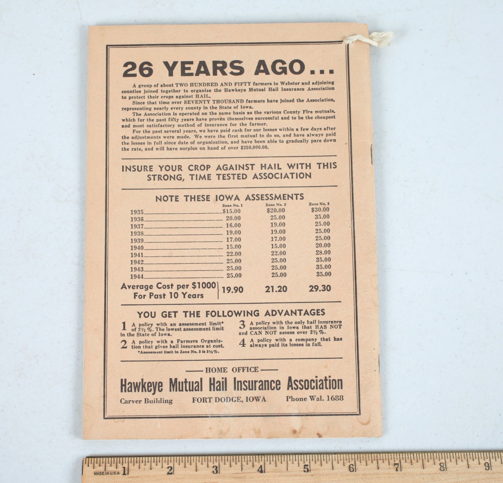 1945 Hawkeye Mutual Hail Insurance Farm Account Book Fort Dodge Iowa