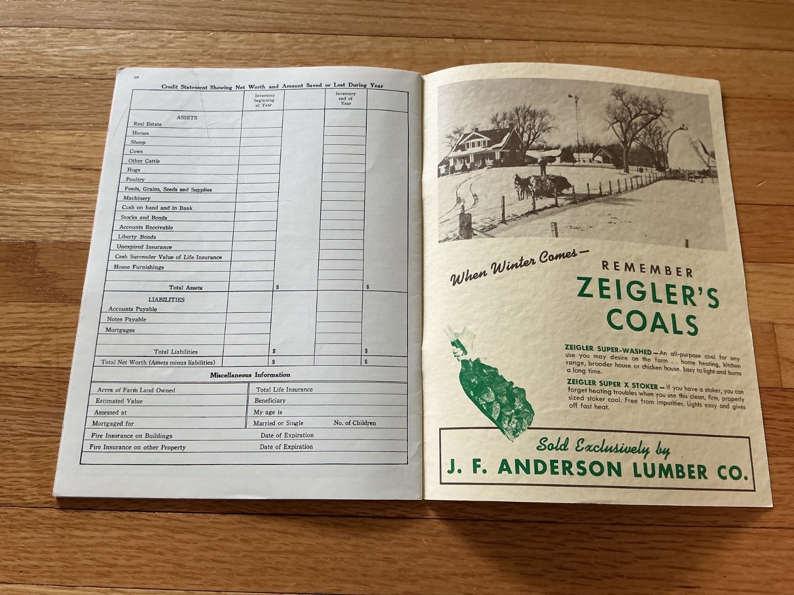 1949 Farm Acct. Record Book – J. F. Anderson Lumber Co. Minnesota, Iowa, Dakotas