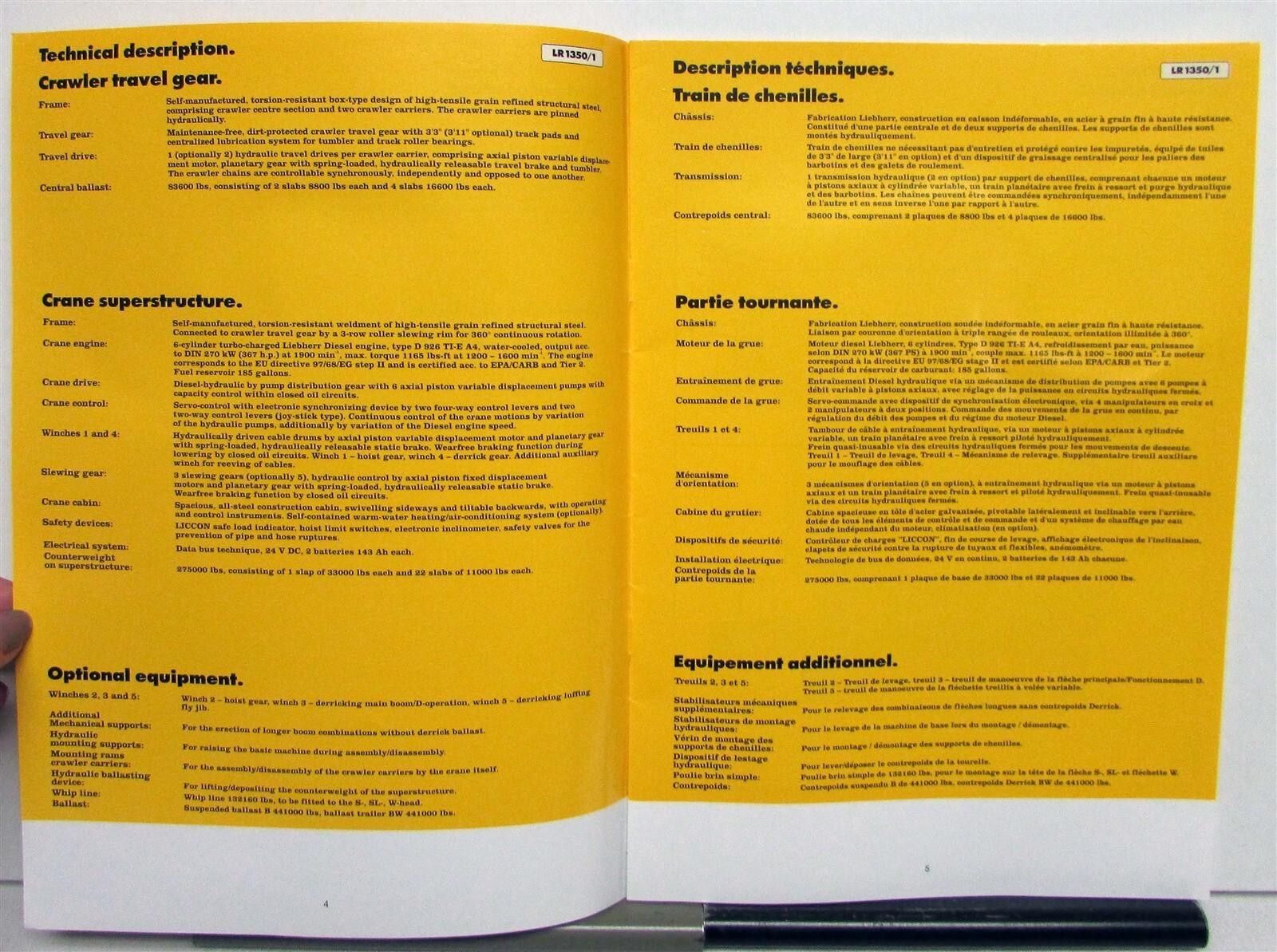 2002 Liebherr LR 1350/1 Crawler Crane Specs ConstructionBrochure ENGLISH&FRENCH