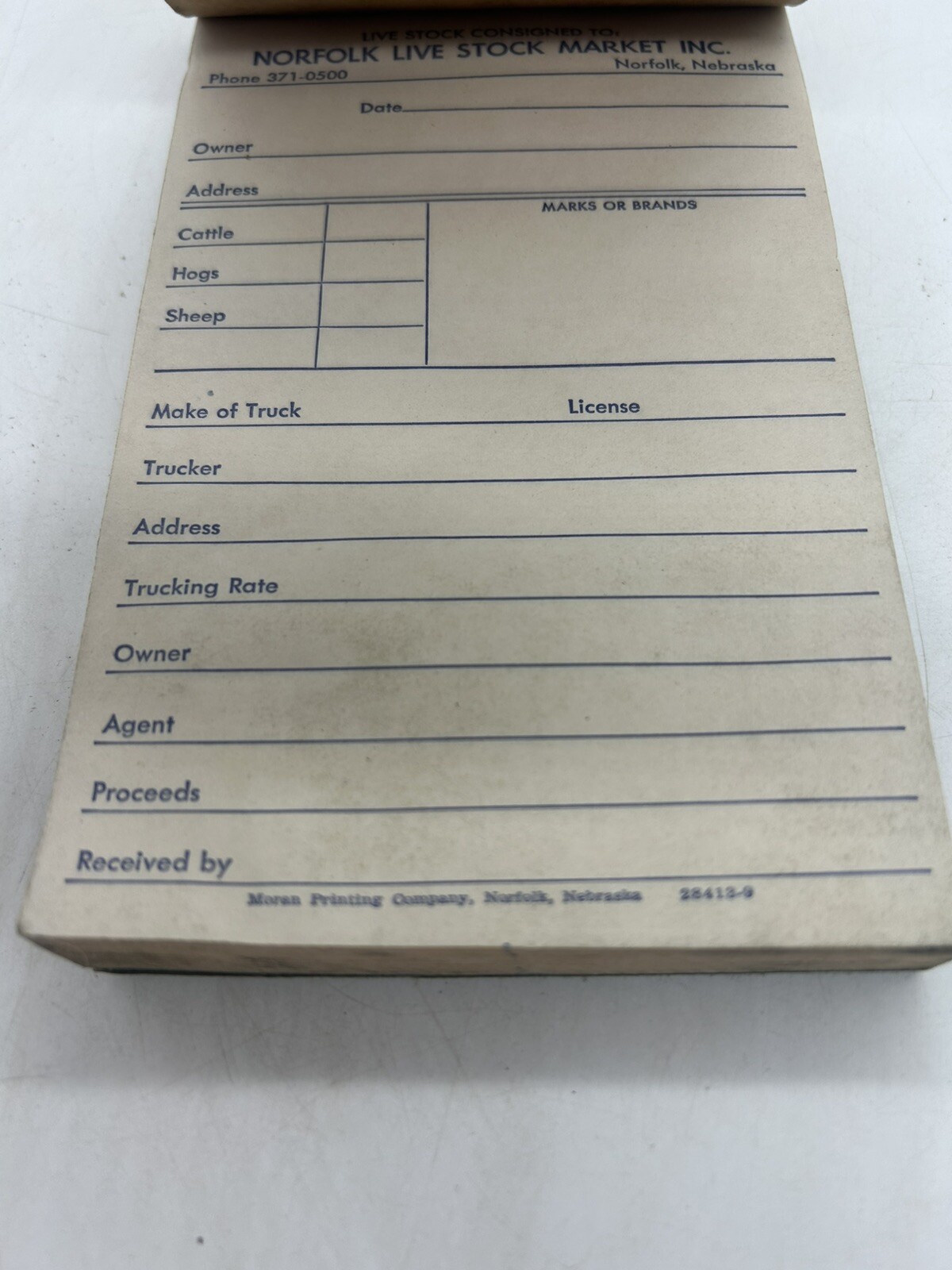 NORFOLK NEBRASKA STOCK YARD COMMISSION TRUCKER DELIVERY RECEIPT BOOK CARBON COPY