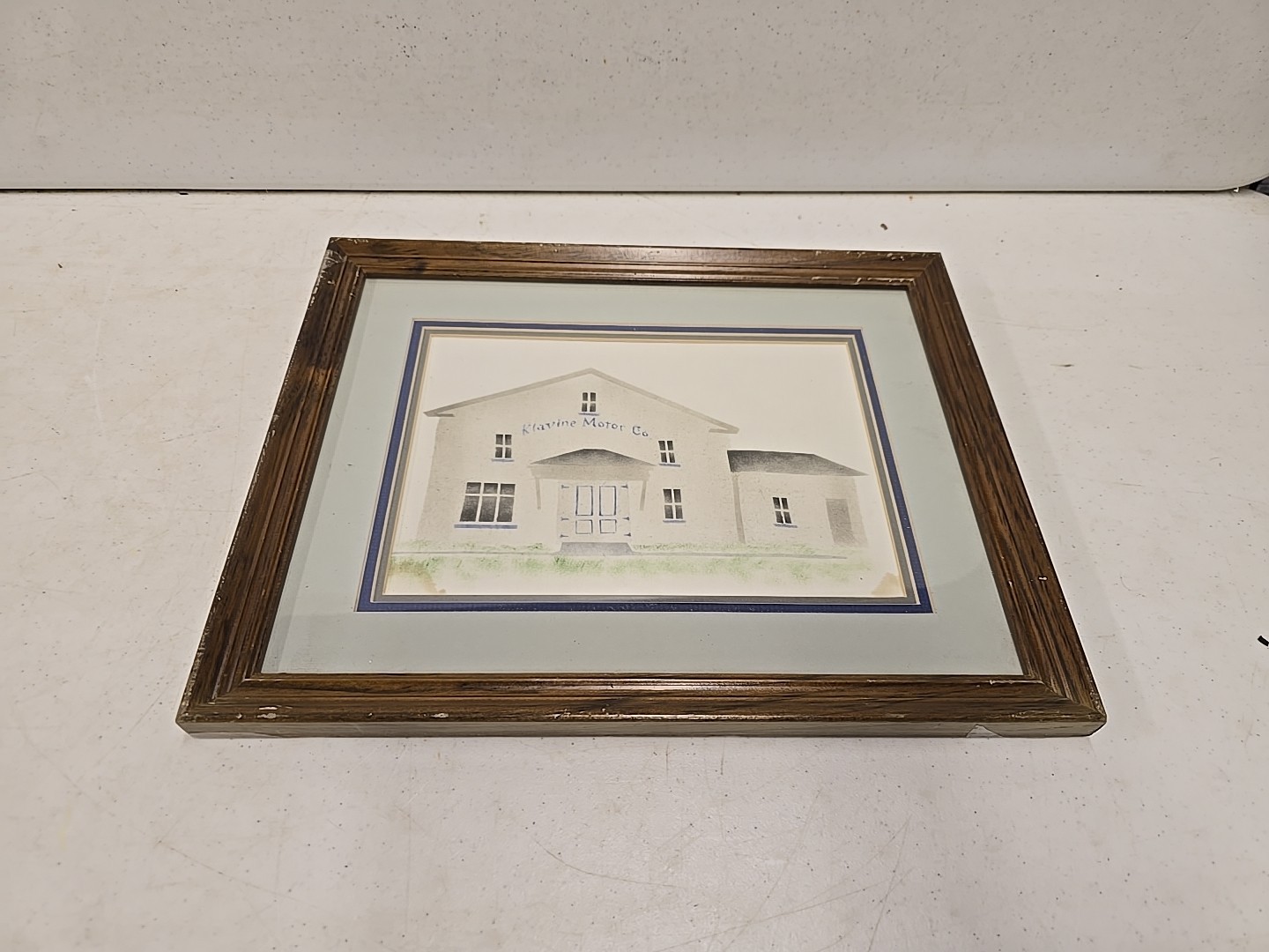 Vintage Klavine Motor Co Geneseo IL Textile Shop Painting Framed New Idea Dealer