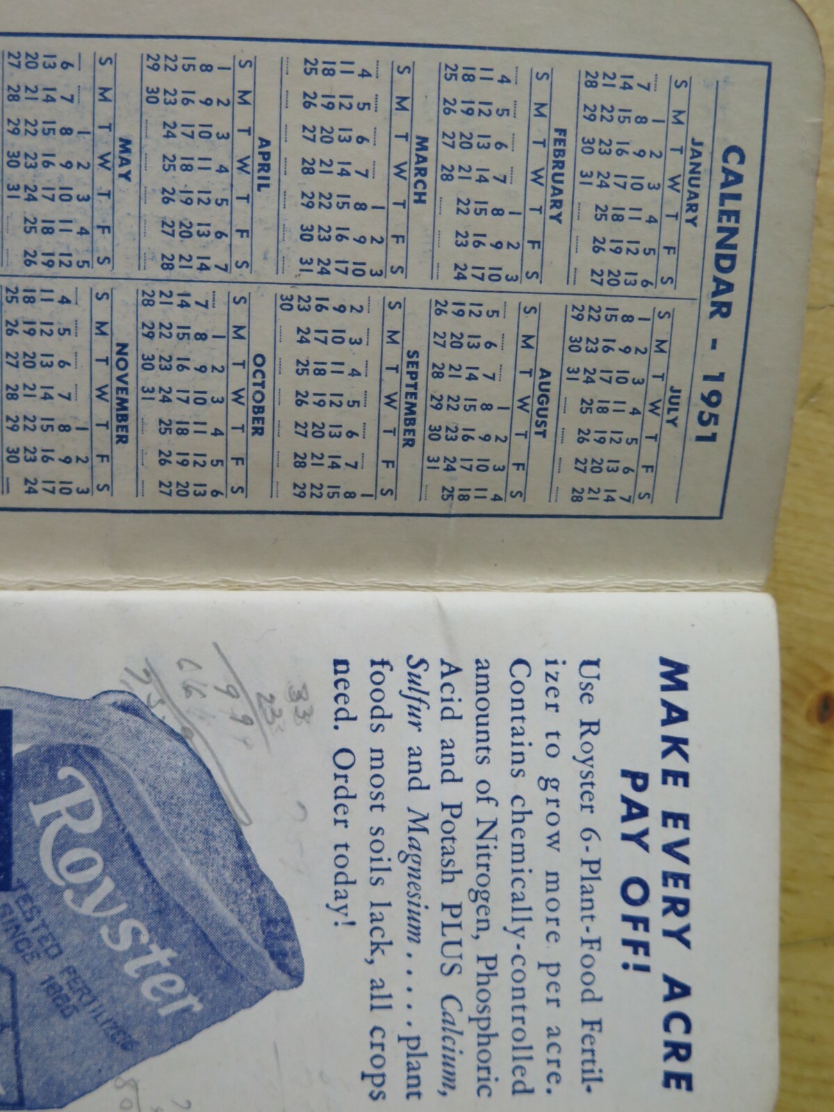 VINTAGE 1949 ROYSTER FERTILIZER NOTE PAD GUANO CO. TOLEDO OHIO INDIANAPOLIS IN.