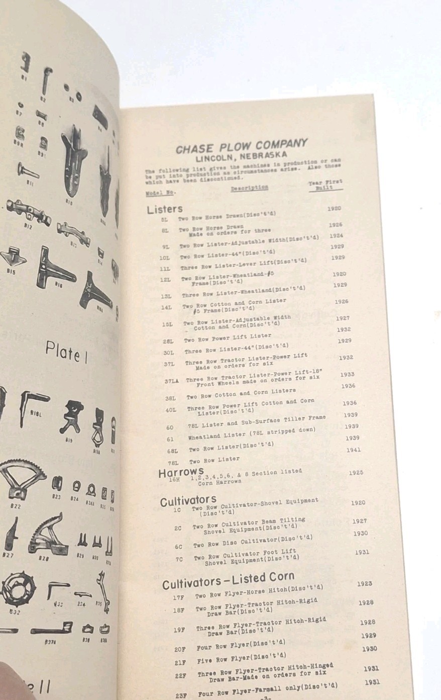 Chase General Repair List Plow Company Lincoln Nebraska Farm Booklet 1945