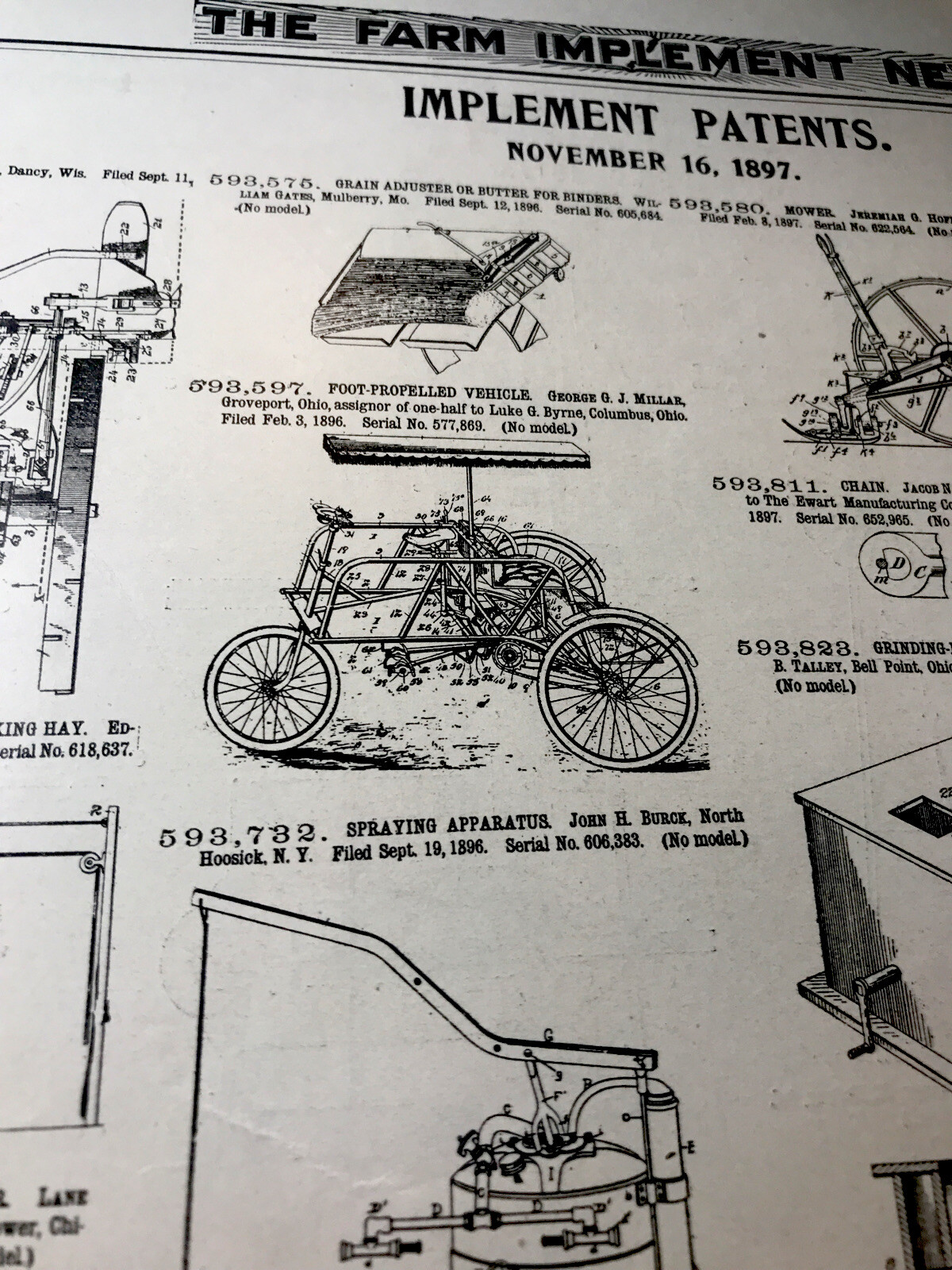 ORIGINAL 1897 Farm Implement Patents Advertising – Double Sided – 10” X 15”