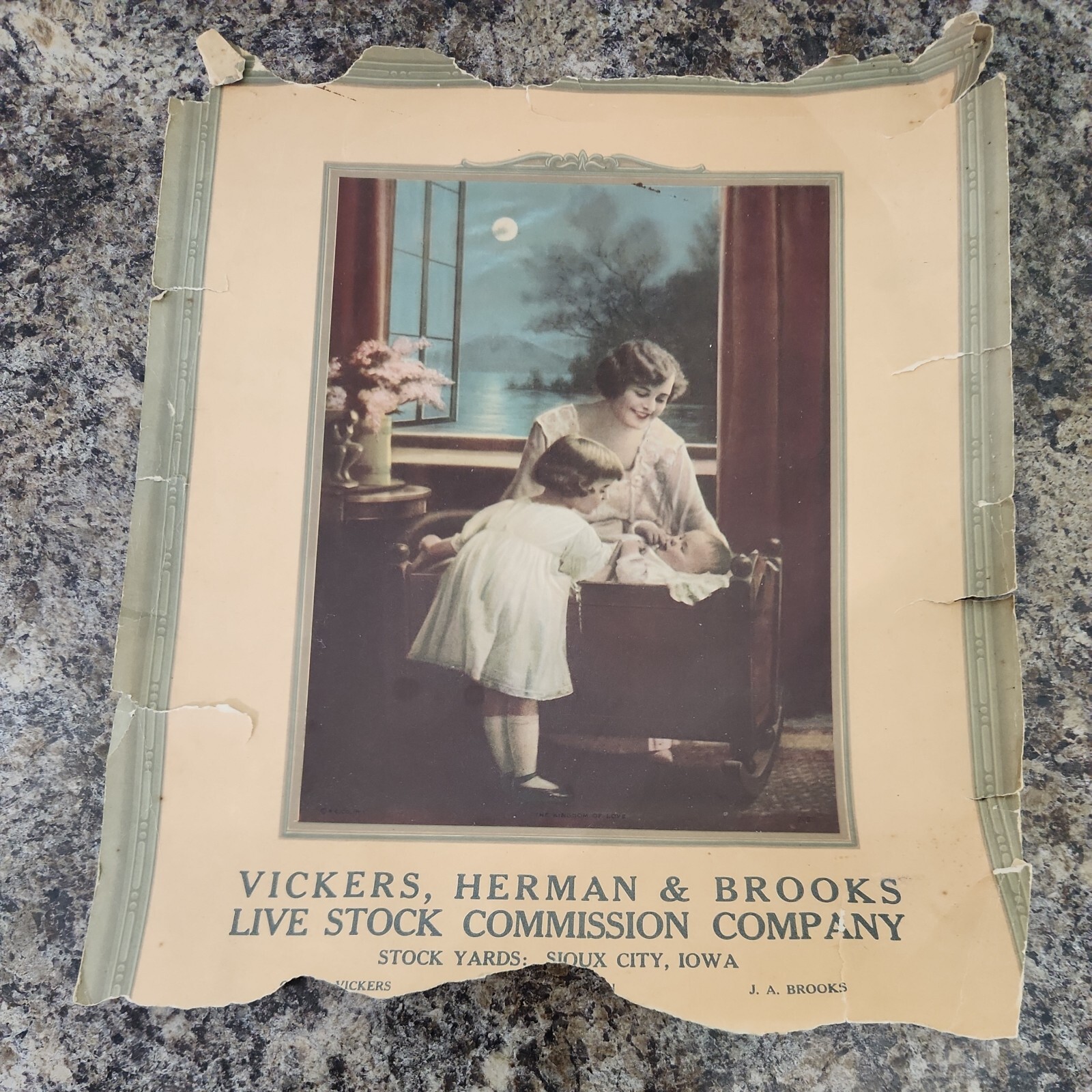 Vintage Vickers Herman Brooks Live Stock Commission Sioux City Iowa Calendar Top
