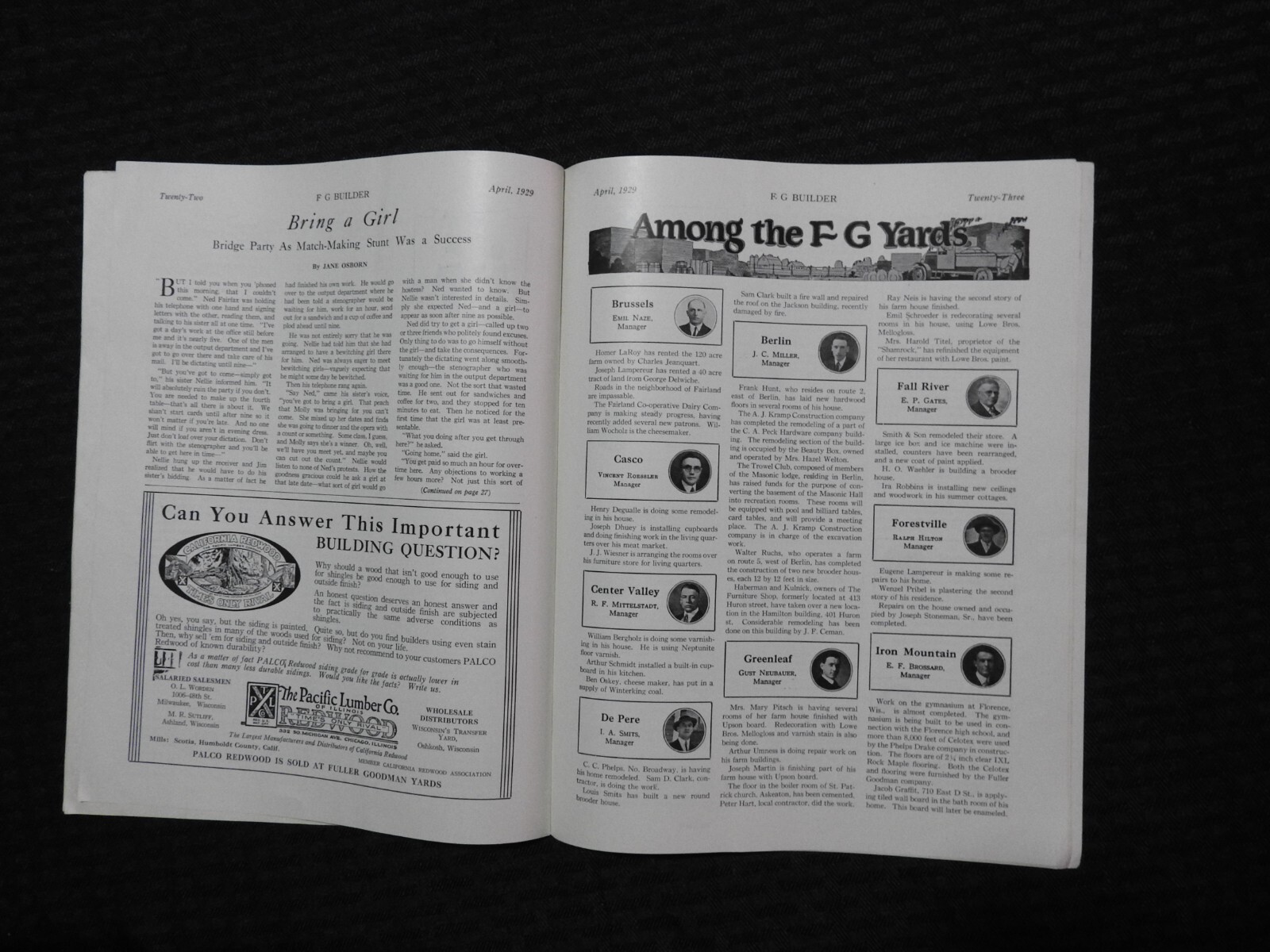 FG Builder January 1929 Fuller Goodman Co. Oshkosh Wisconsin Vol. 4 #4 Magazine