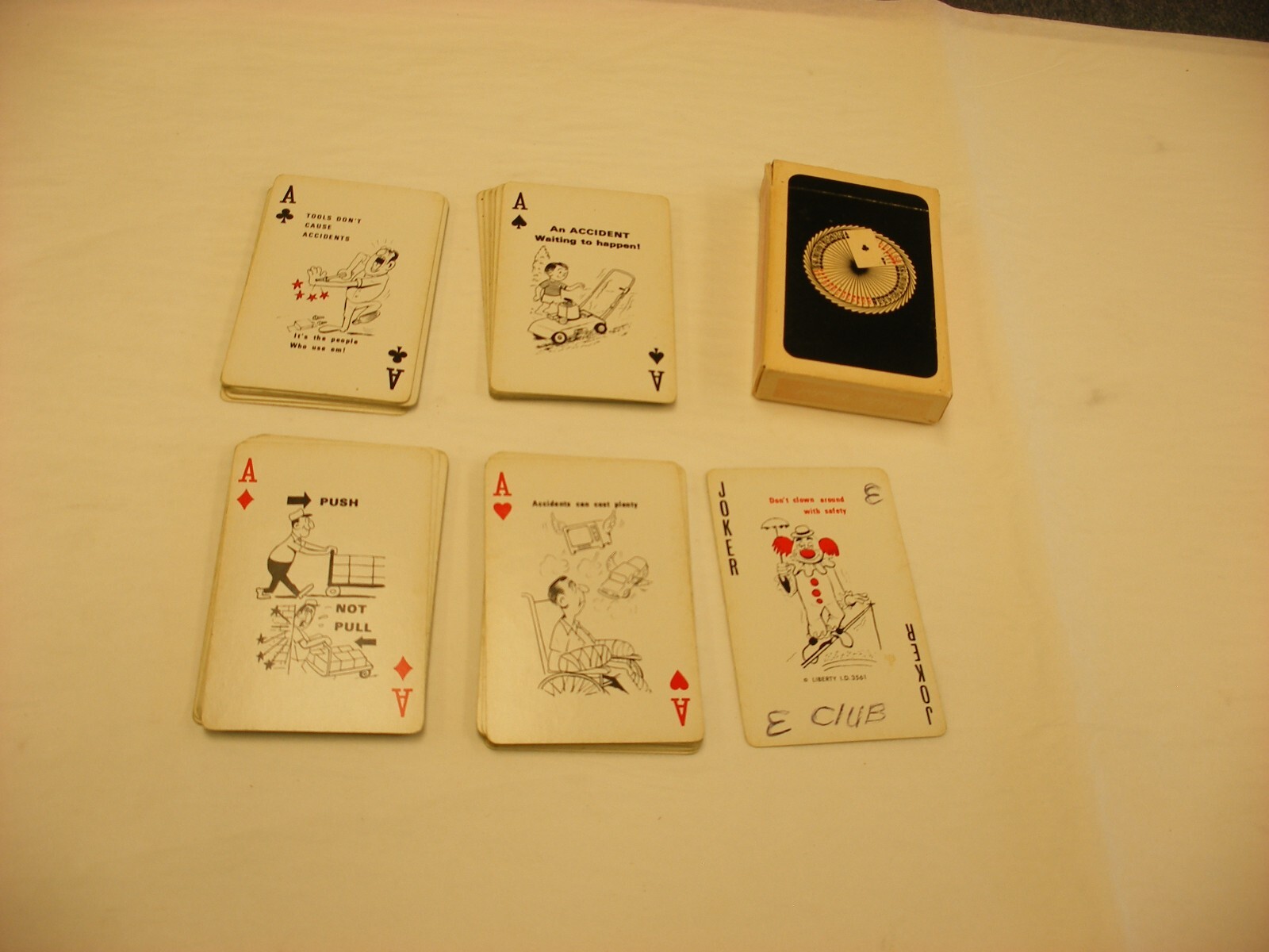 Vintage A.O. Smith Safety Record Comic Playing Cards – missing 3 of clubs
