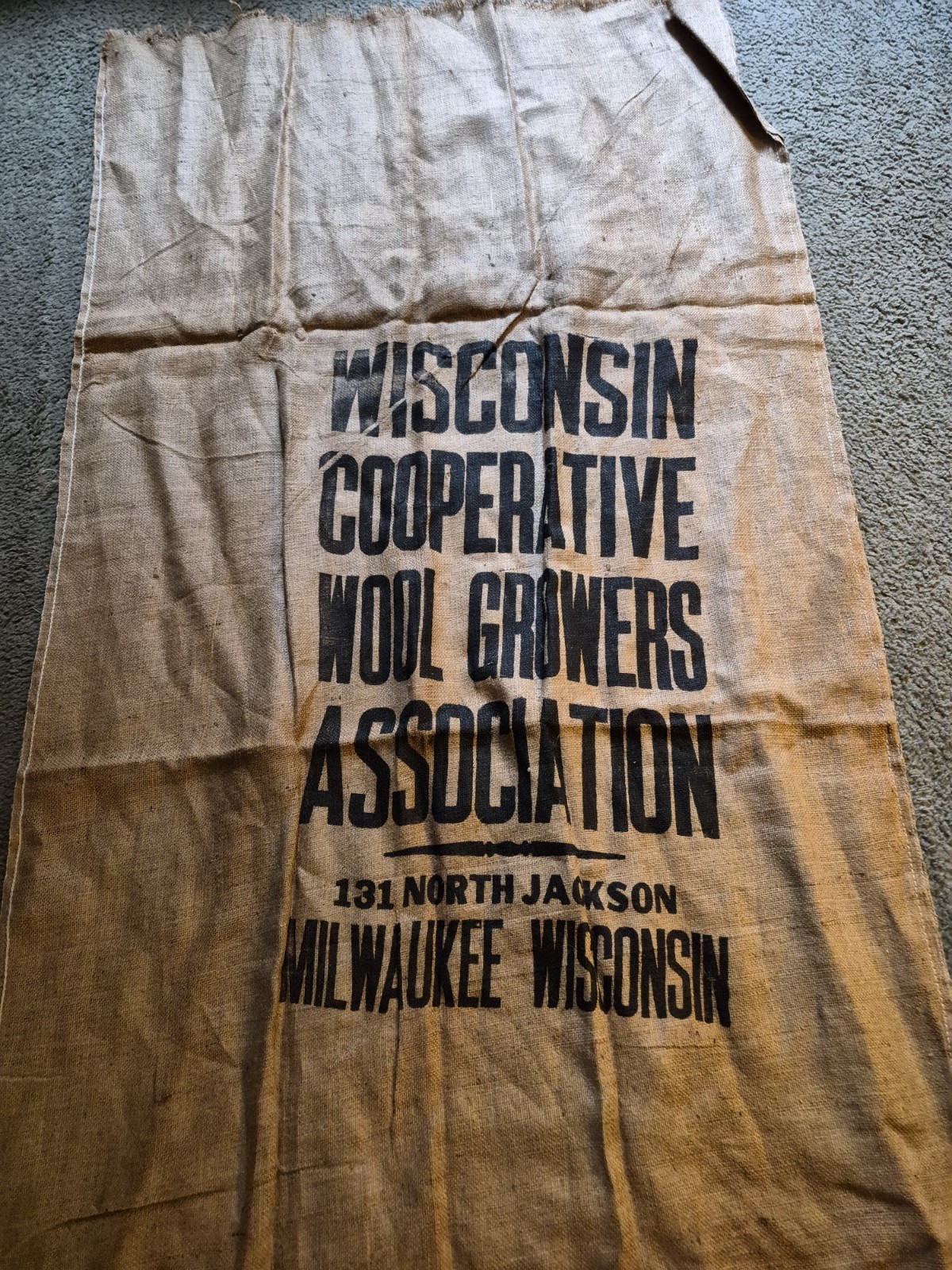 Vtg Extra Large Burlap Bag Gunny Sack Wisconsin Wool Growers Milwaukee 40×90
