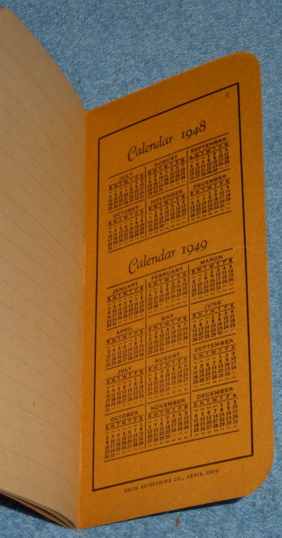 Vtg Piqua Stone Products Co Limestone Ohio Pocket Memo Notebook 1948-49 Calendar