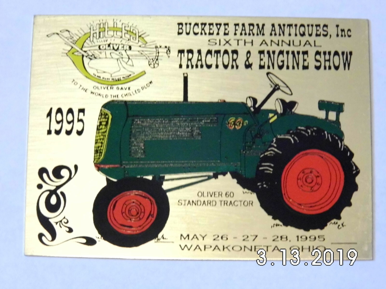 Buckeye Farm Antiques Inc. 6Th Annual Tractor Show Dash Plaque New Unused 4&Prime;x 3&Prime;