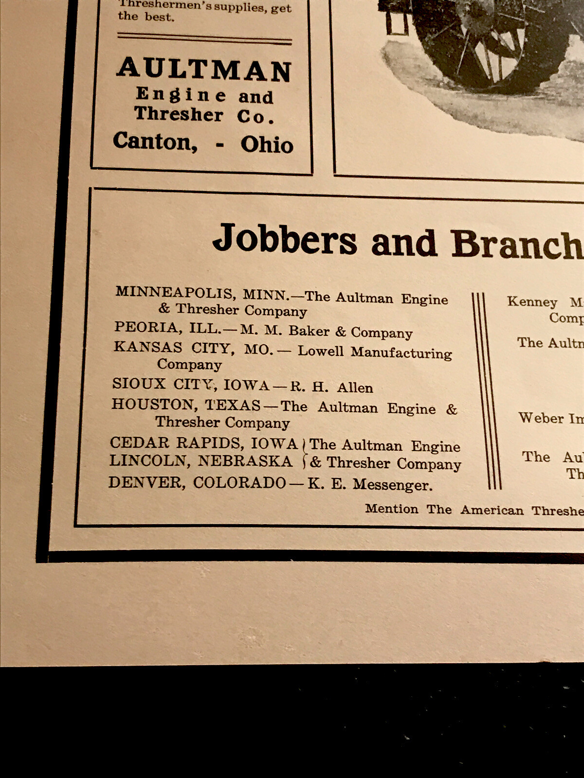1905 Aultman Engine & Thresher Farm Implements Advertising – Canton – Ohio