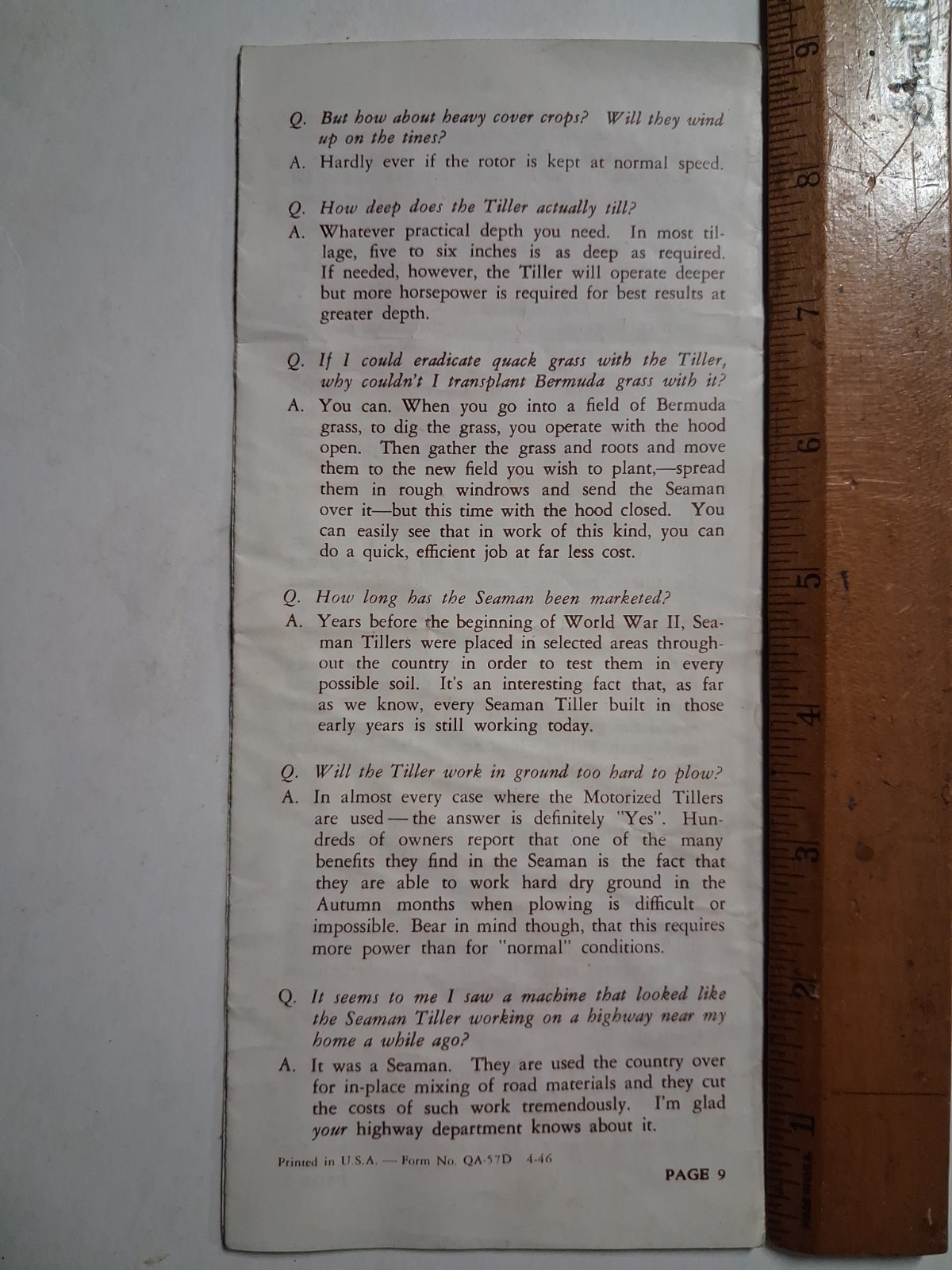 1946 SEAMAN TILLER Seaman Motors AGRICULTURE Farming ANTQIUE brochure