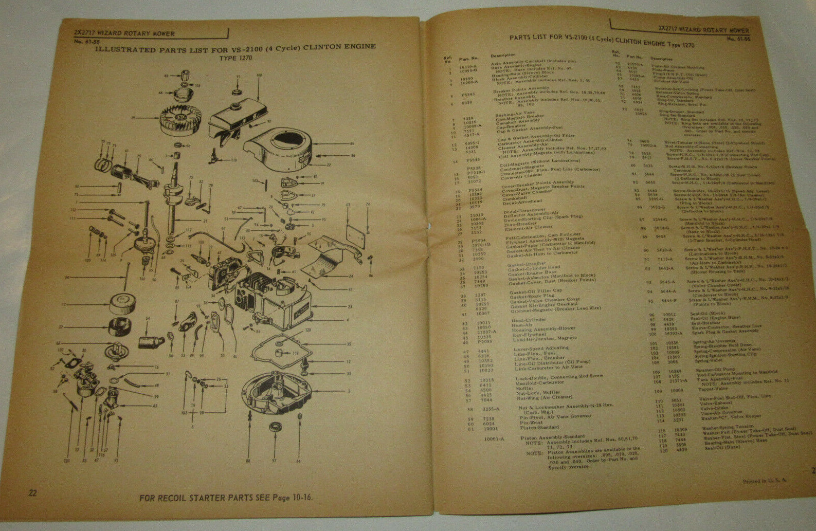 VTG 1955 WESTERN AUTO &lsquo;WIZARD&rsquo; LAWN MOWER INSTRUCTIONS/PARTS LIST/CLINTON ENGINE
