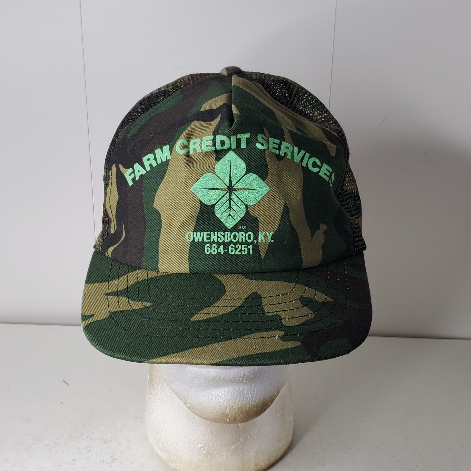 Vintage Farm Credit Services Owensboro KY Camo Trucker Hat Advertising Cap