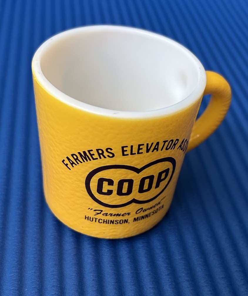 Vintage Farmers Elevator CO-OP Association Milk Glass Cup Mug Hutchinson MN
