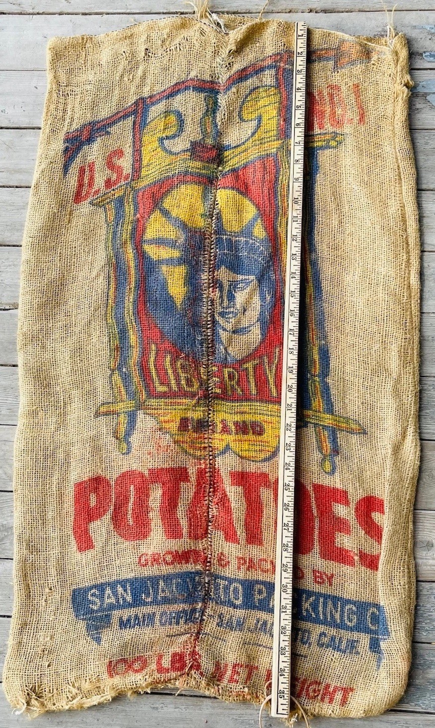 LADY LIBERTY BRAND POTATOES BURLAP BAG U.S. NO. 1 RUSTIC 100 LBS SAN JACINTO, CA
