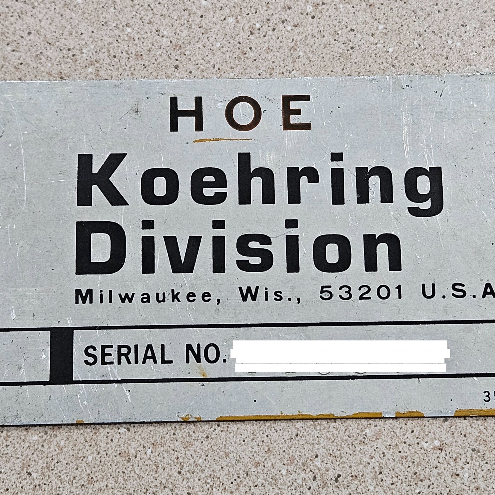 Vintage Koehring Division Milwaukee Excavator Backhoe Metal Data Sign Name Plate