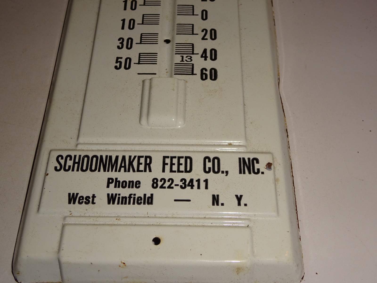 Vintage Advertising Schoonmaker Feed Company West Winfield, NY Thermometer metal