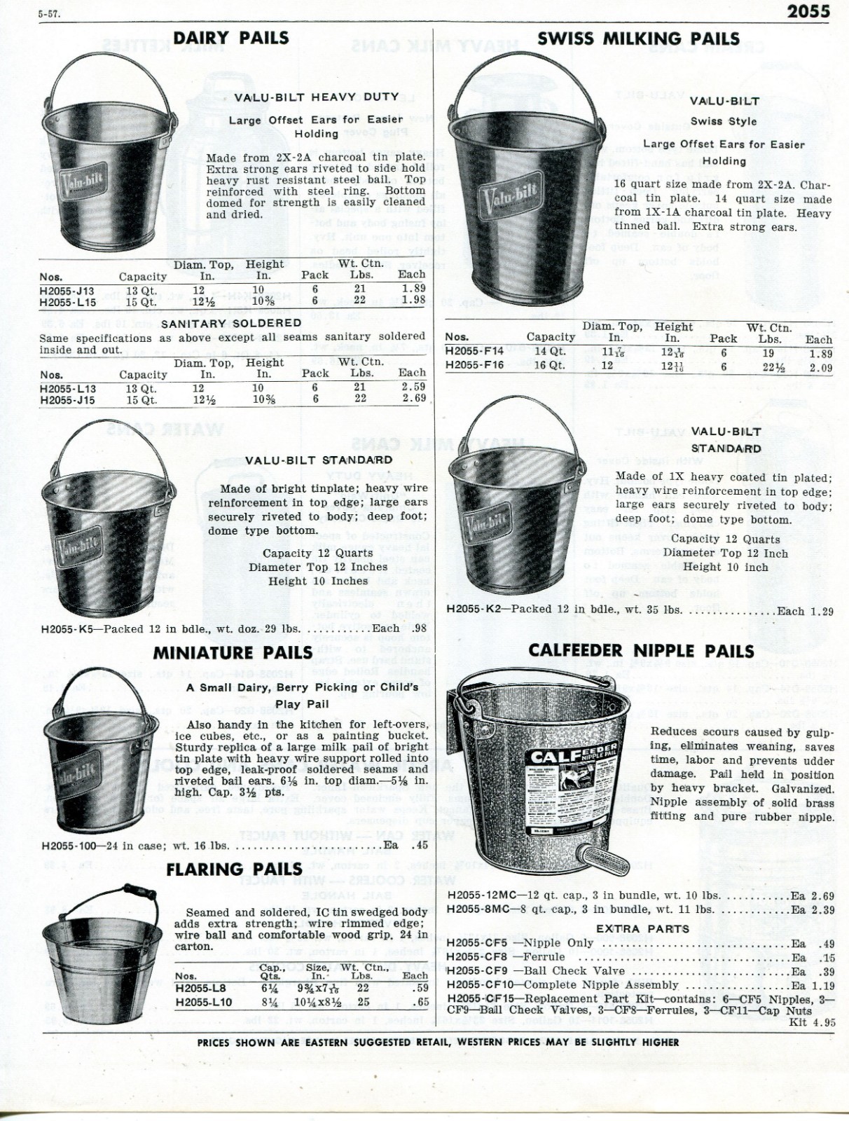 1958 Print Ad of Milk & Water Cans Valu-Bilt Arctic Boy & Dairy Milking Pails