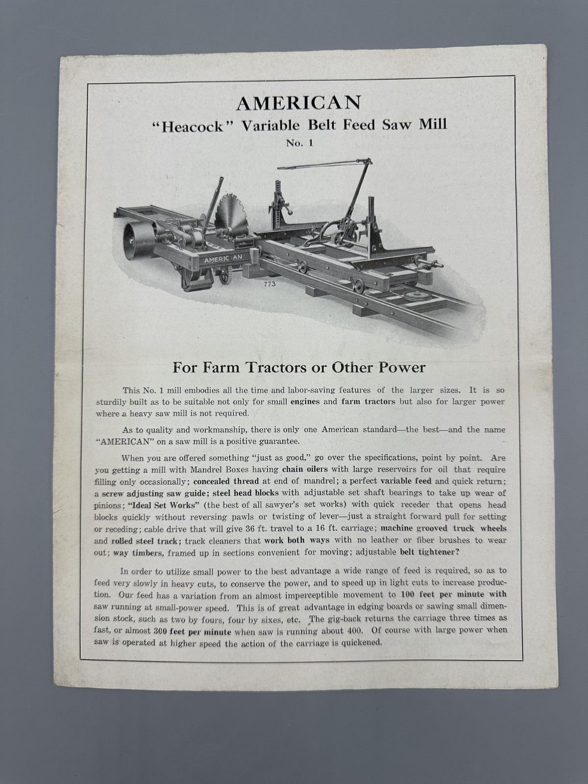 c 1920 AMERICAN SAW MILL Machinery For FARM TRACTORS Advertising Fordson Titan