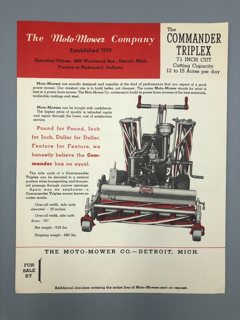 1940s Reel LAWN MOTO- MOWER Vintage COMMANDER Model ADVERTISING Brochure