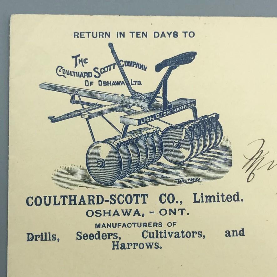 1890s COULTHARD-SCOTT Oshawa Illustrated Postal Cover FARM Advertising LION DISK