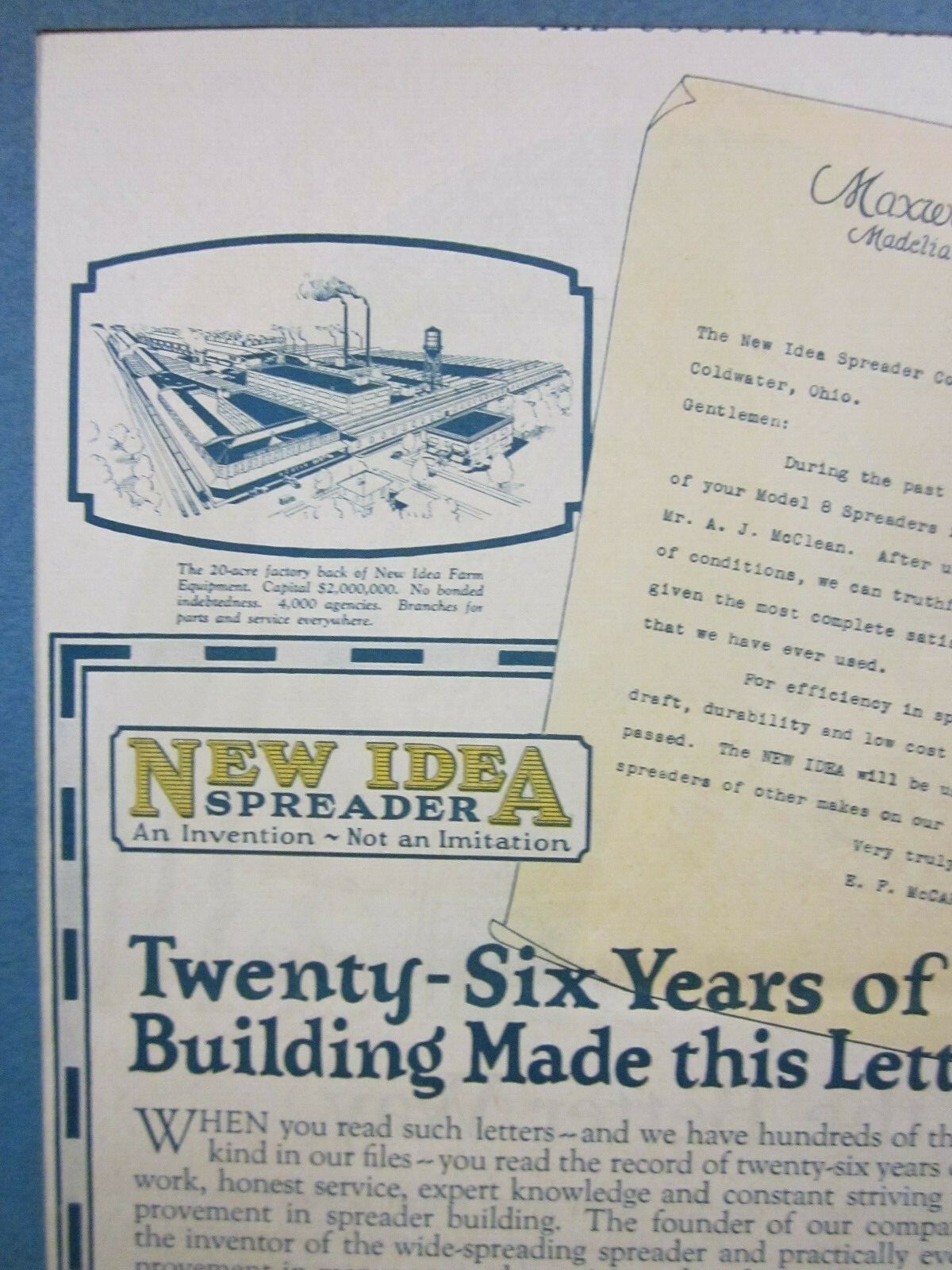 The Country Gentleman Mag 1926 Manure Spreader by New Idea On Cardboard