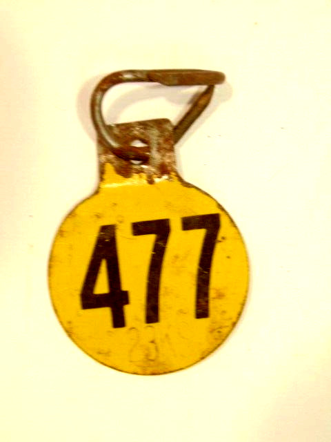 old double sided metal tag: « 477 », possibly had agricultural use