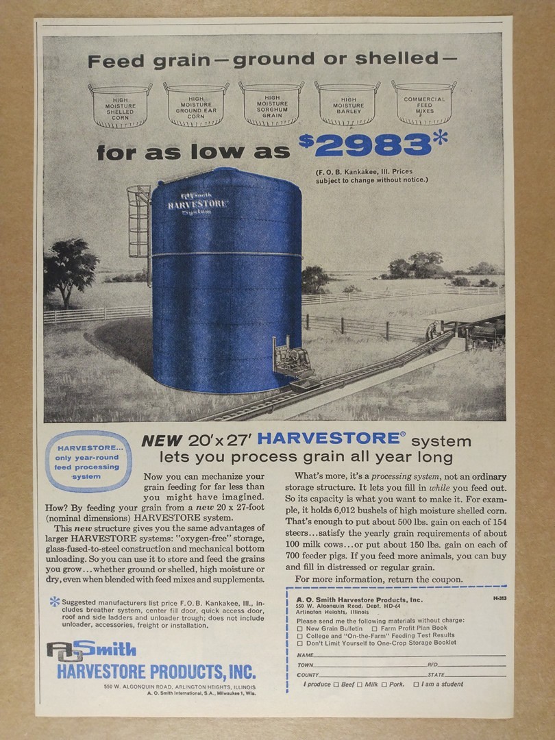 1964 Harvestore Silos Grain Feeding System vintage print Ad