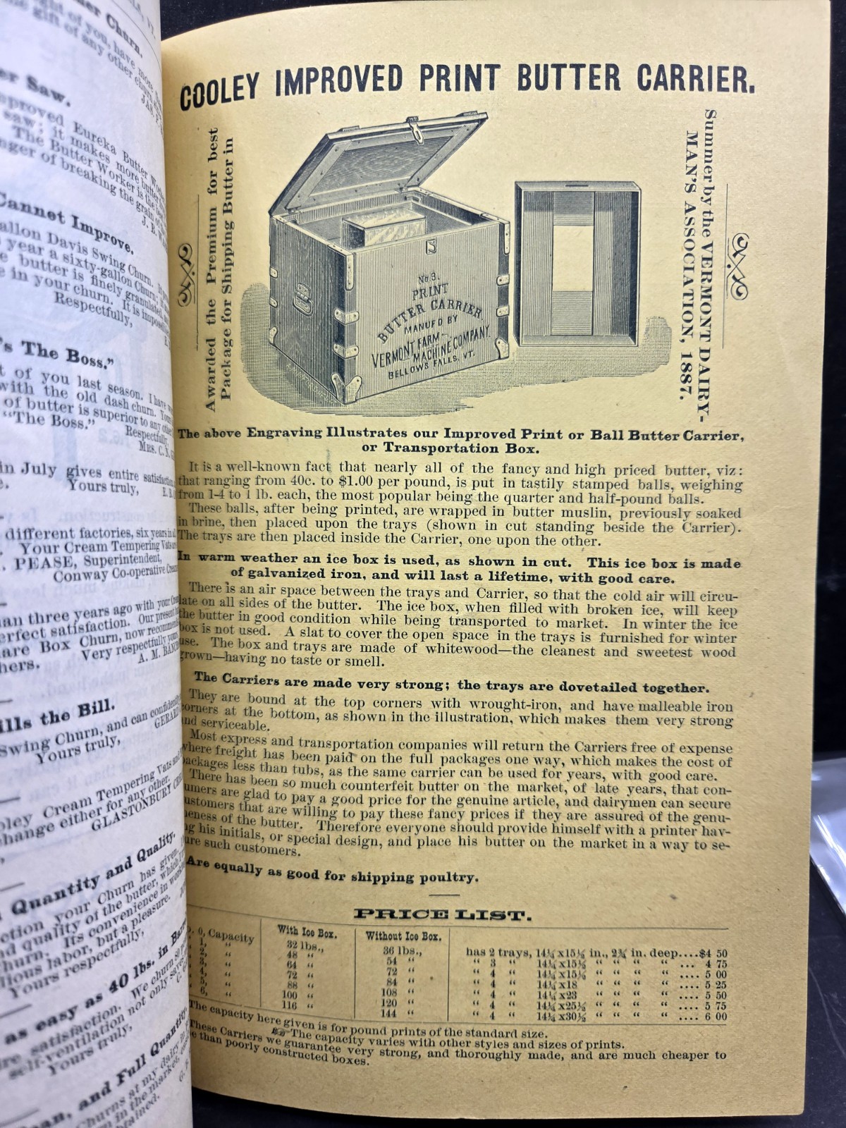 1888 Vermont Farm Machinery Co. Davis Swing Butter Churn Catalog Brochure