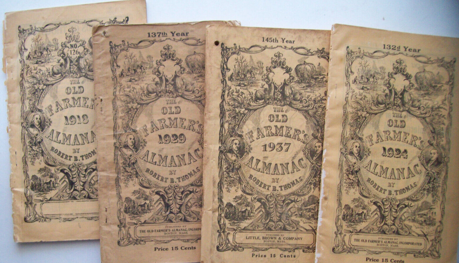 4 Old Farmer&rsquo;s Almanacs 1918, &rsquo;24, &rsquo;29, &rsquo;37