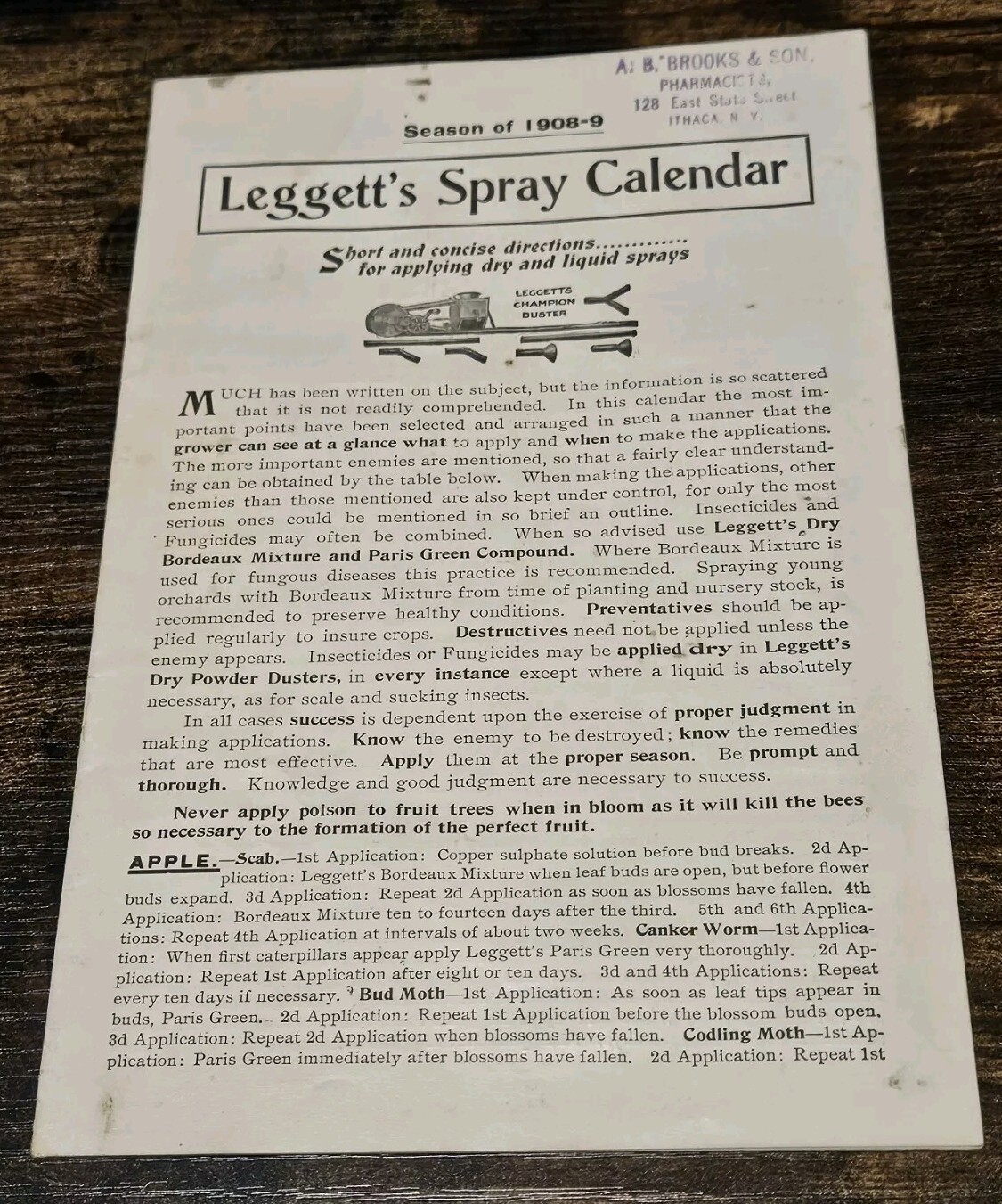 1908 Leggett&rsquo;s Spray Brochure Insecticides Canned Vegetables Farming