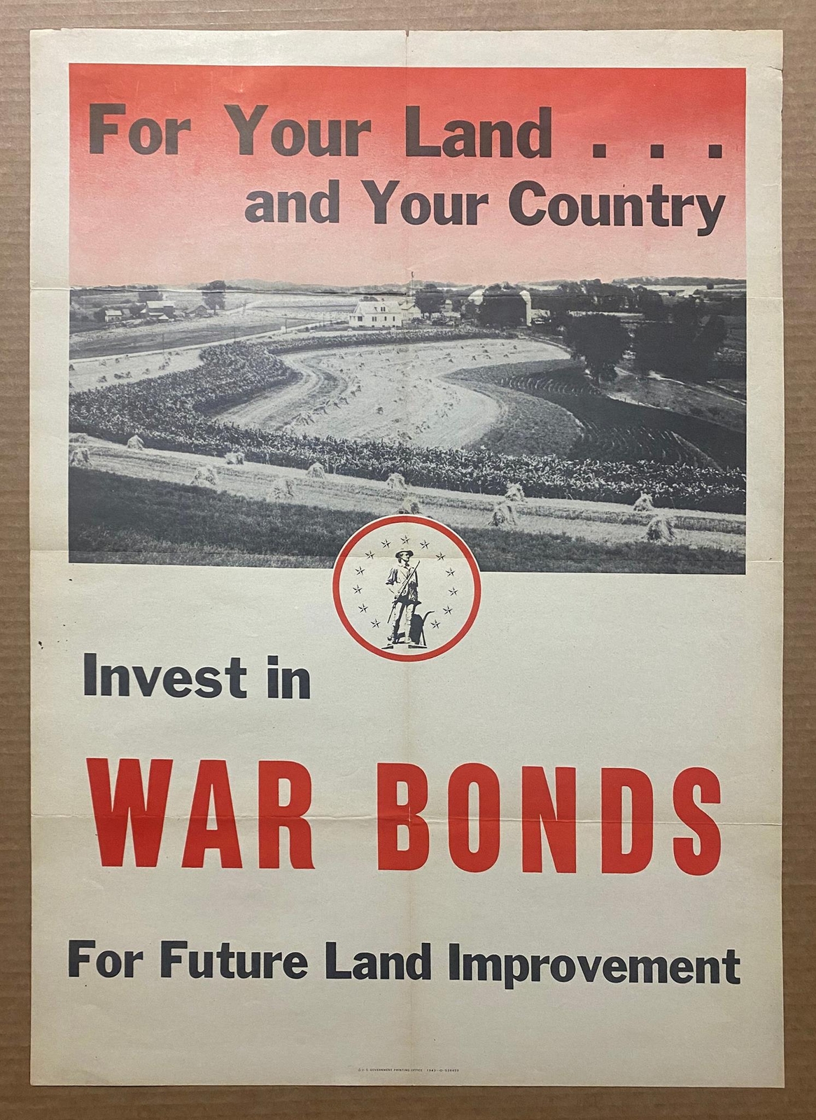 1943 For Your Land and Country Invest in War Bonds Poster WWII Farmers Original