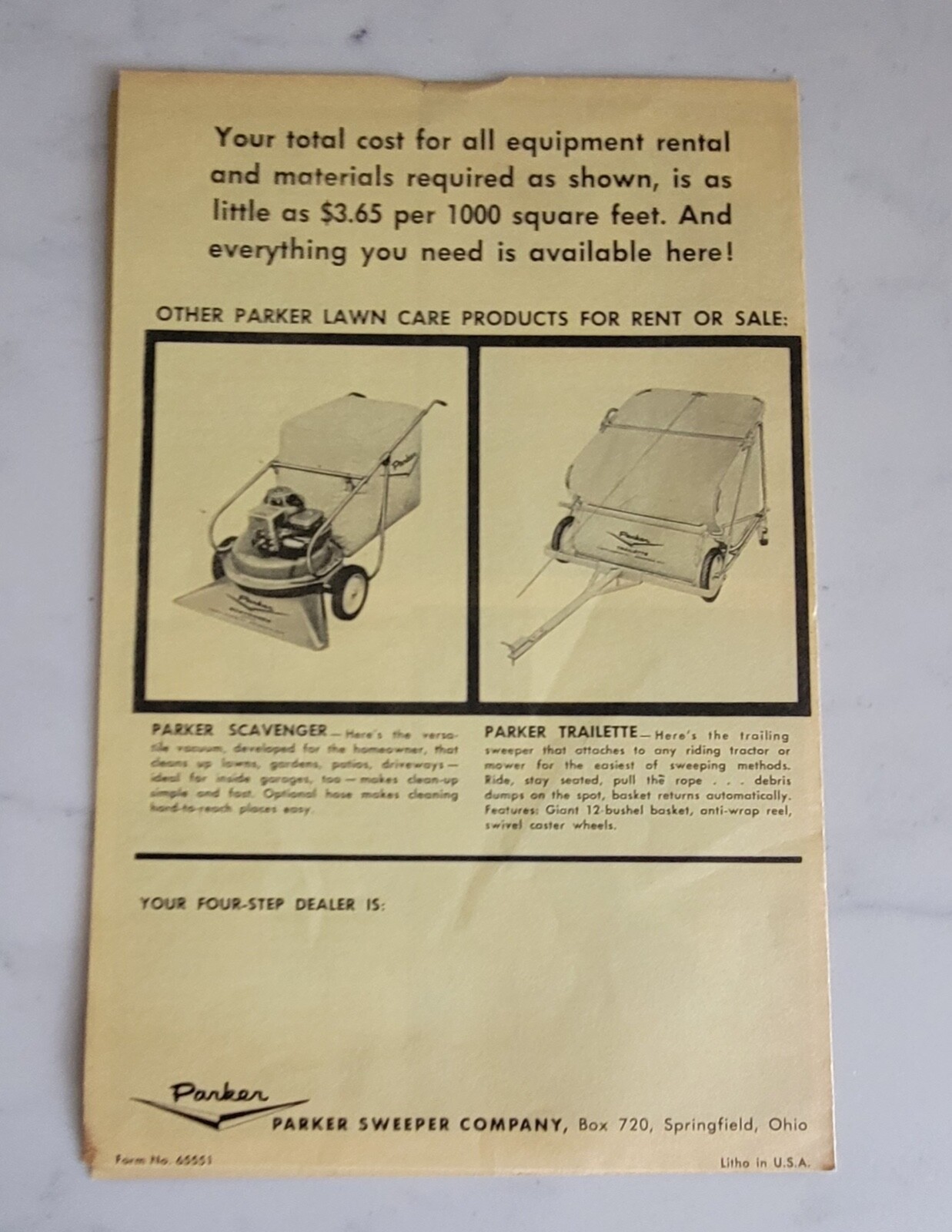 Vintage ~ 4 easy steps to a Picture Pretty Lawn ~ Parker Sweeper Co Pamphlet