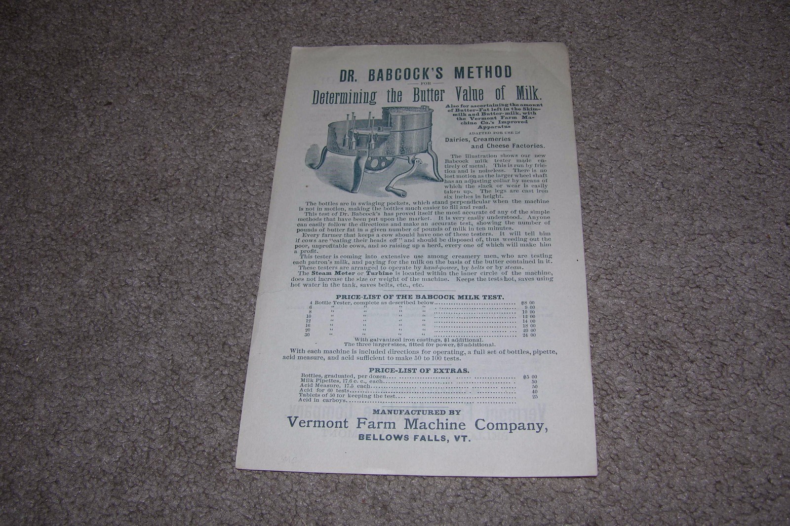 Bellows Farm Machine Company Vermont/VT Milk Cooler Flyer/Price List
