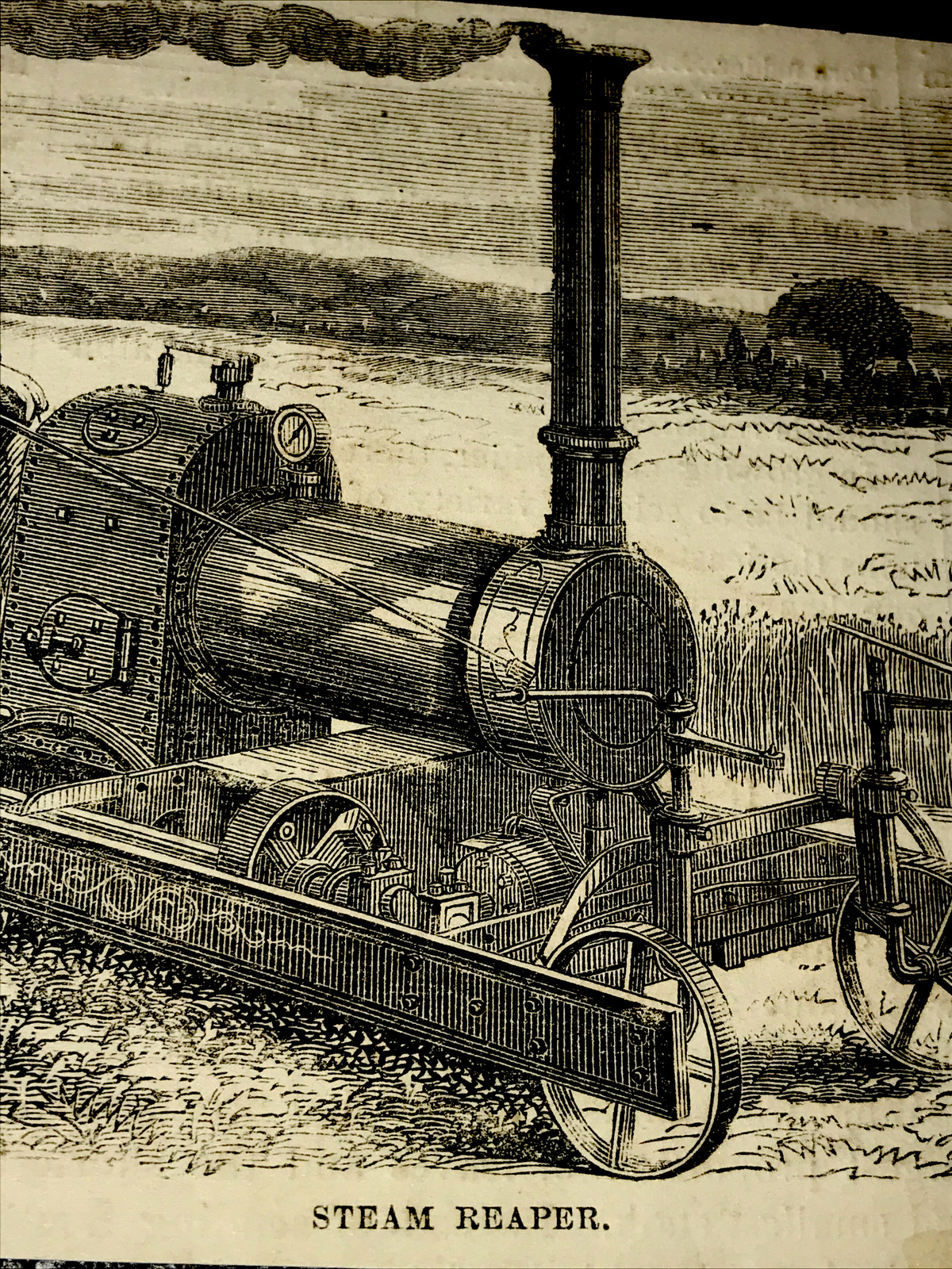 ORIGINAL 1873 Steam Reaper Farm Engraving Advertising