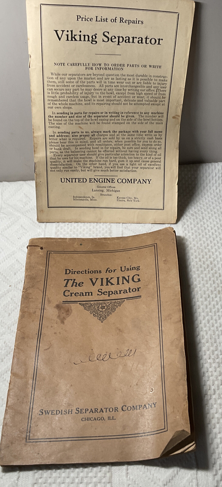 1919 VIKING Cream Separator Booklet swedish separator co 1927 price list